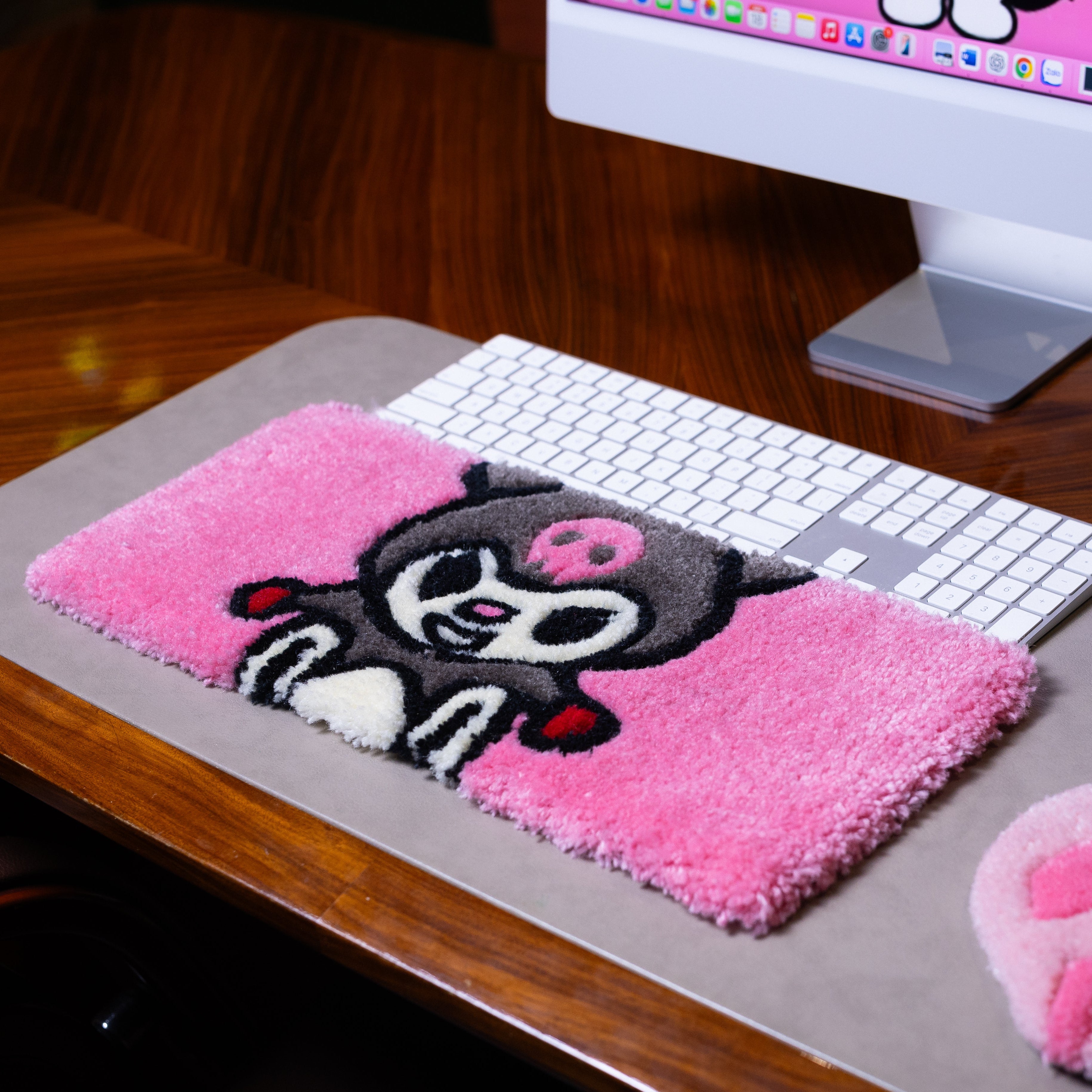 Kuromi Keyboard Rug – Handmade Tufted Pink Desk Mat for Kawaii & Anime Lovers
