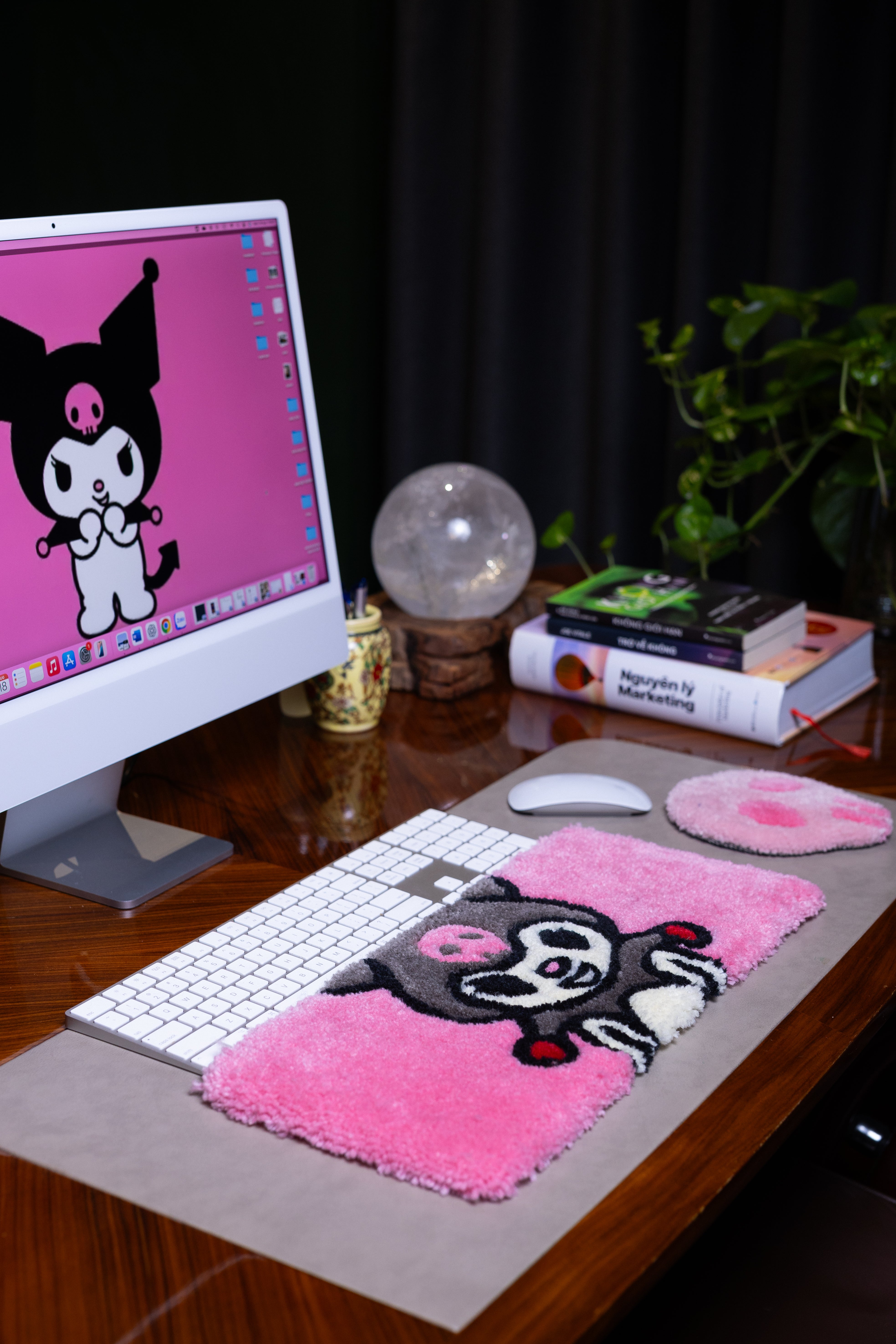 Kuromi Keyboard Rug – Handmade Tufted Pink Desk Mat for Kawaii & Anime Lovers